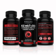 Revive Herbs Vitamin K2 D3 bottle and packaging with cherry flavor