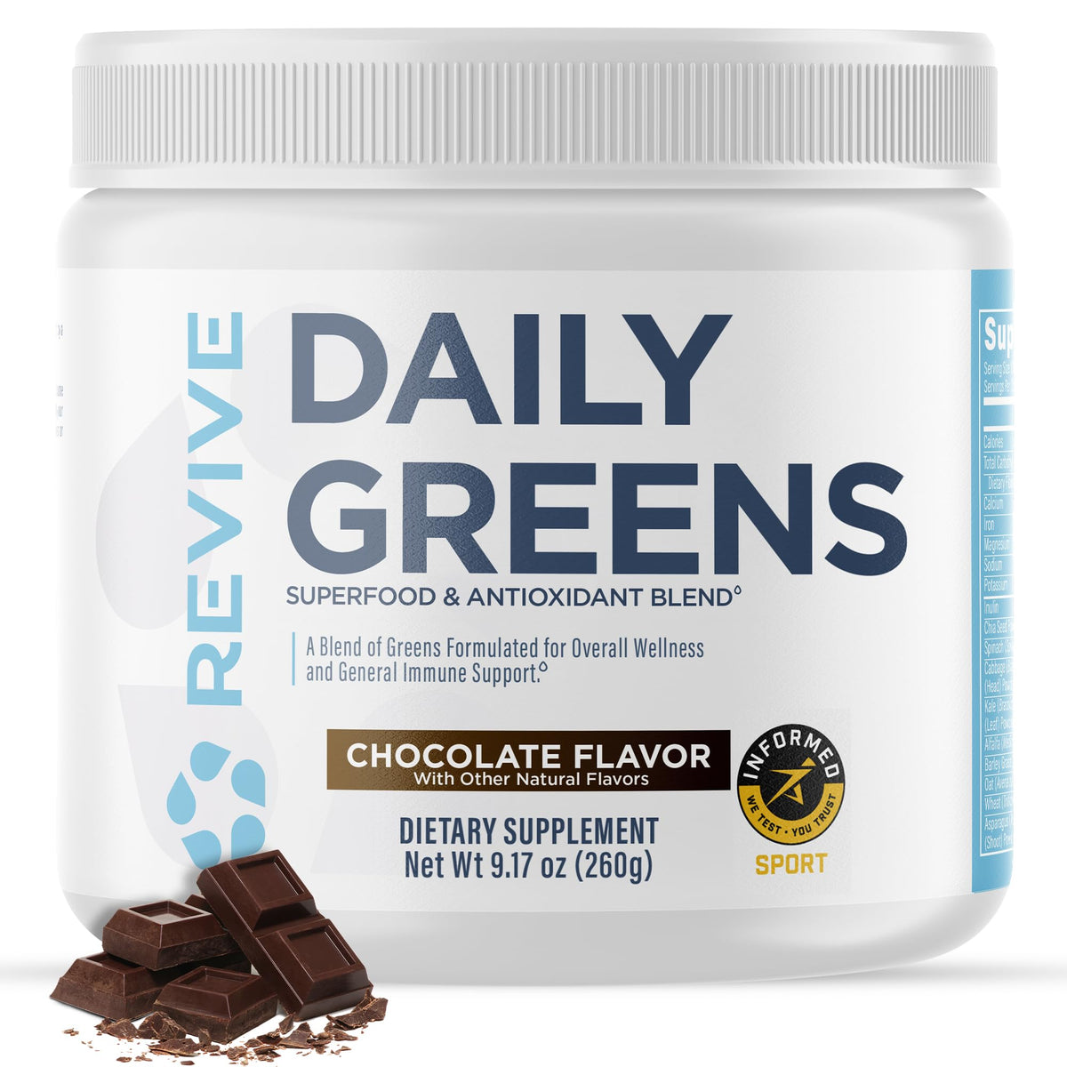 Revive MD Daily Greens Powder Chocolate flavor container
