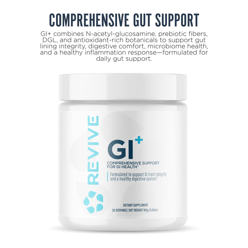 GI Plus scoop with powder and serving size near bottle