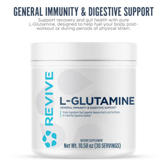 Close-up of Revive MD Glutamine powder tub