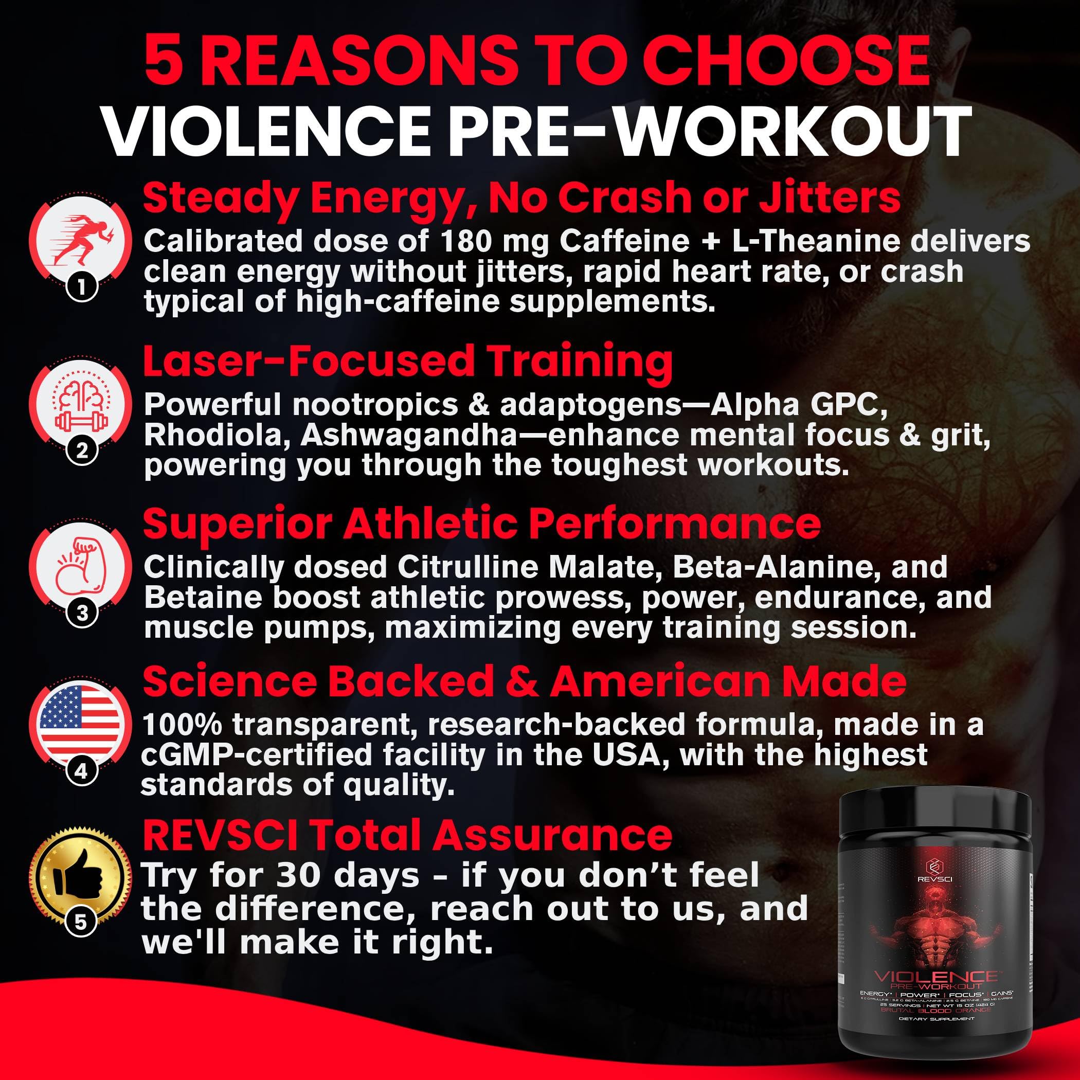 Revolution Science Violence powder scoop highlights precise dosing for consistent preworkout results.