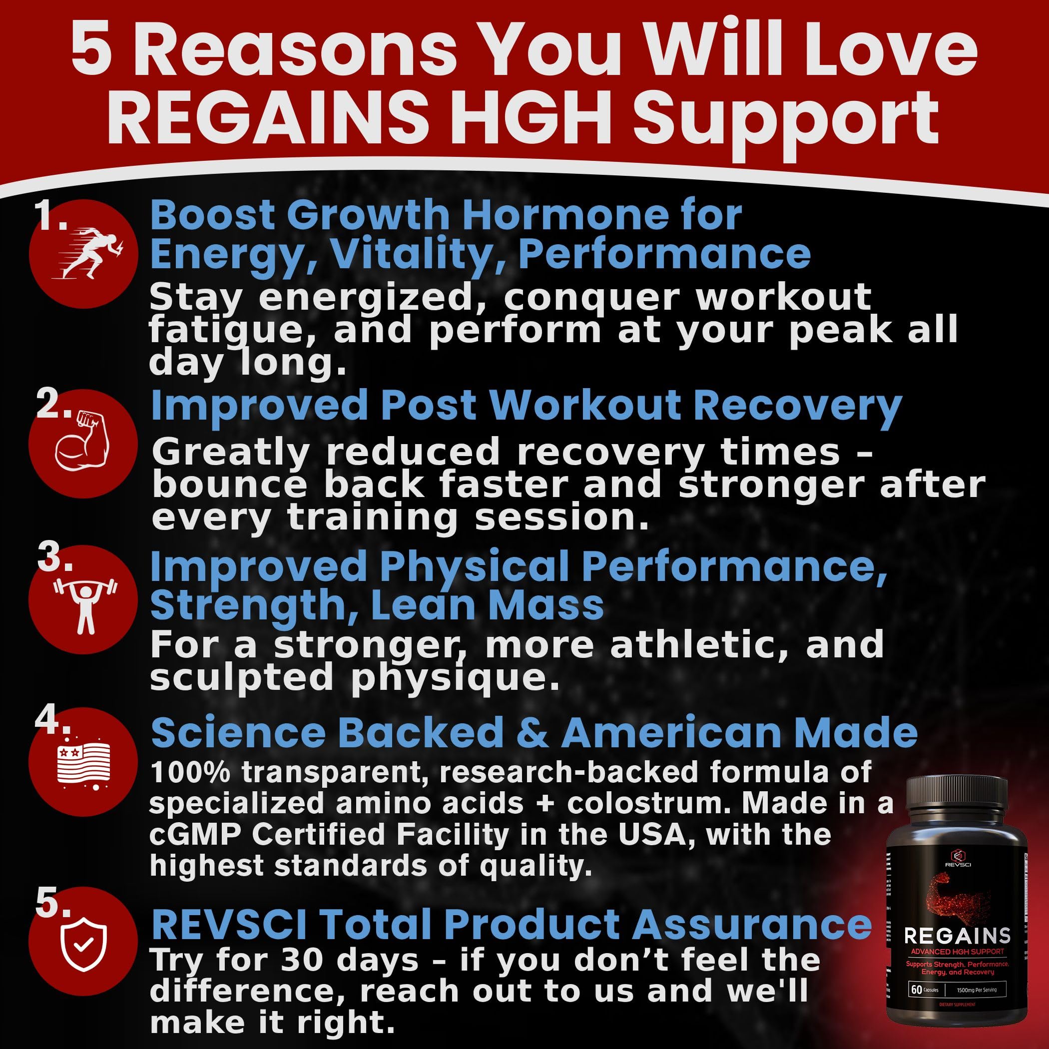 Revolution Science HGH supplements capsules closeup for daily muscle support