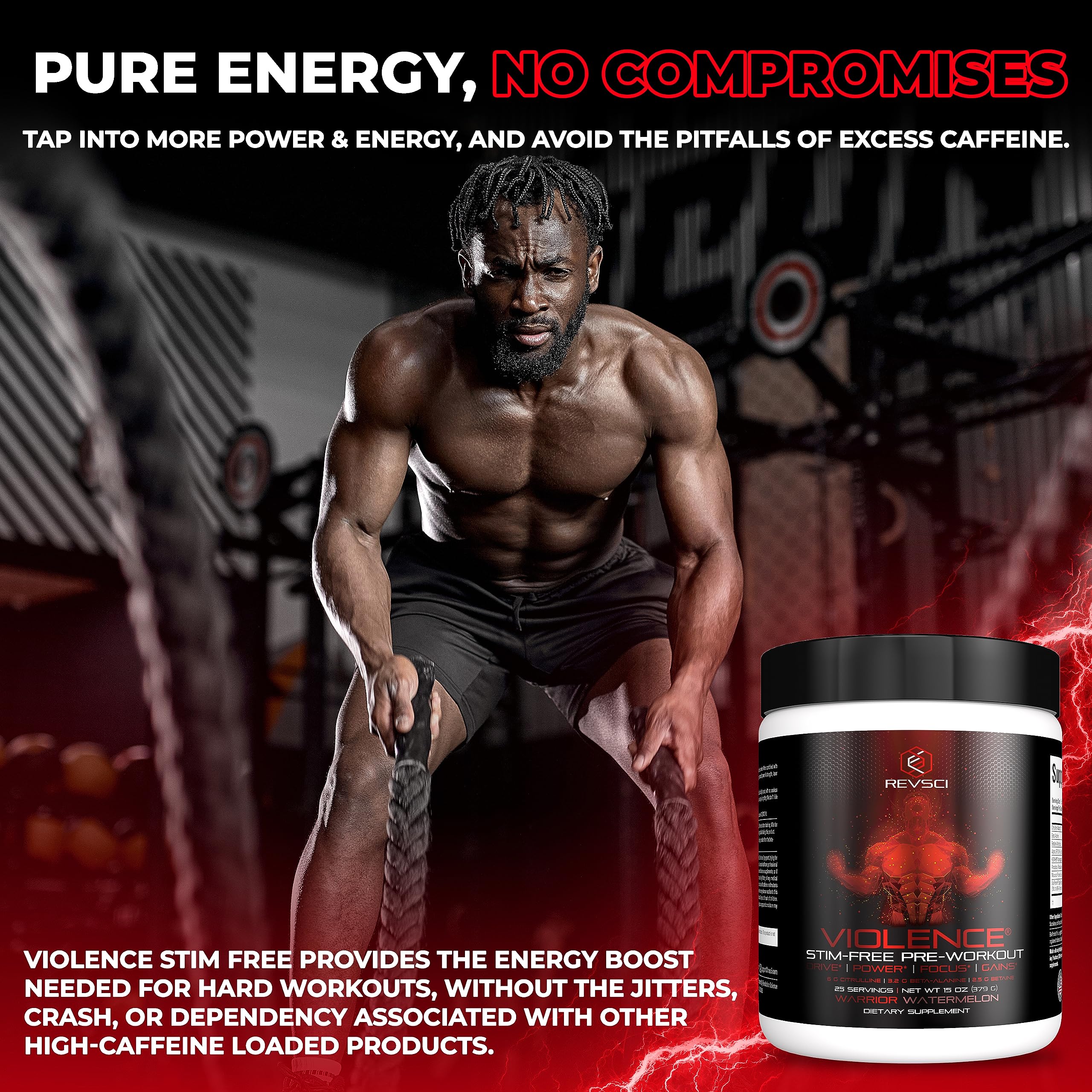 Revolution Science Violence pre-workout routine image shows how to pair with training plan.