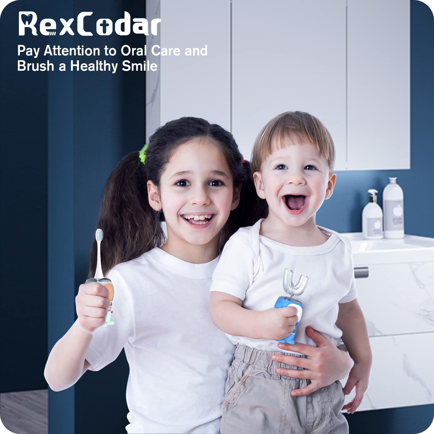 IPX7 waterproof RexCodar kids toothbrush in blue