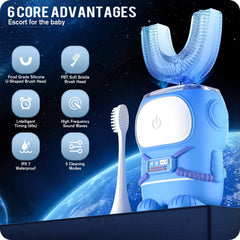 RexCodar kids toothbrush blue side view with U-shaped head