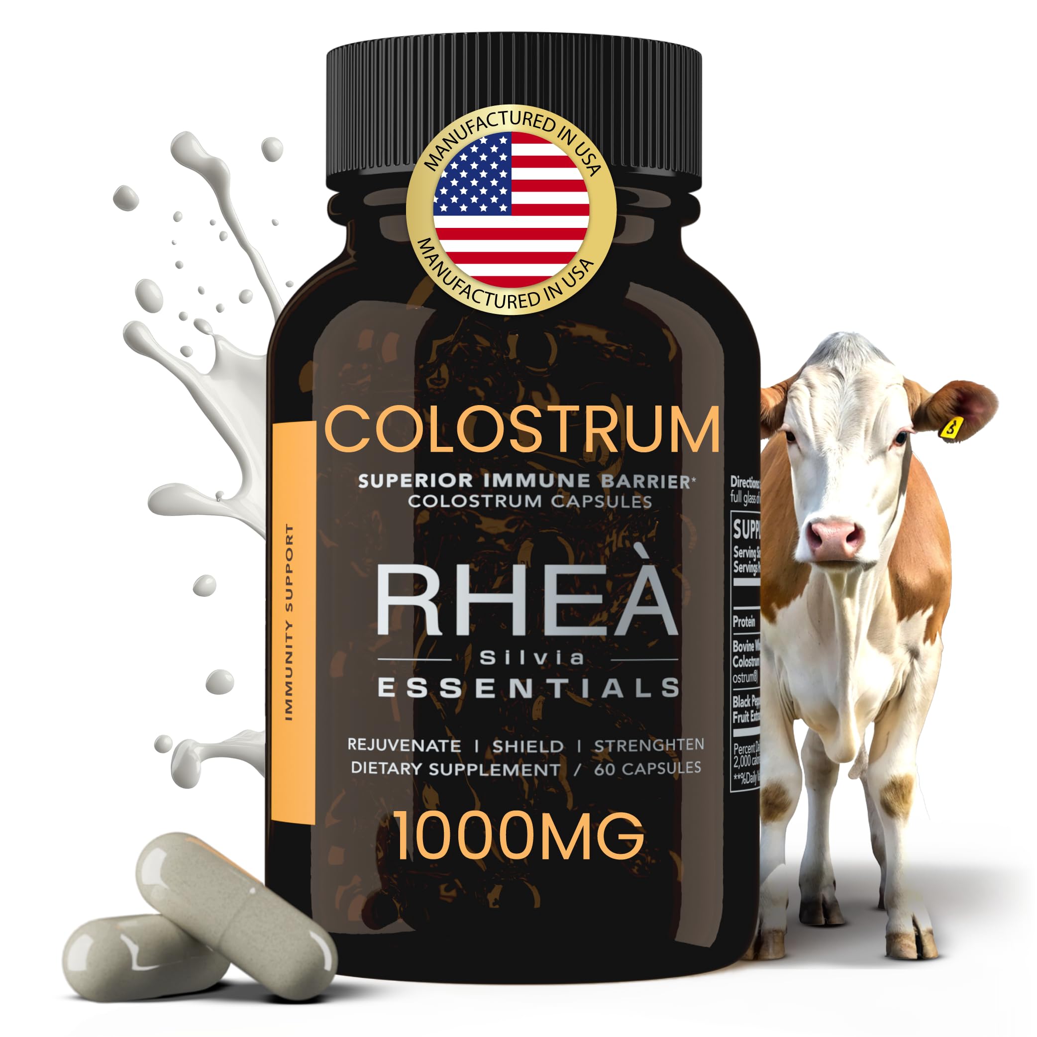 Bottle of RHEA Bovine Colostrum capsules for women