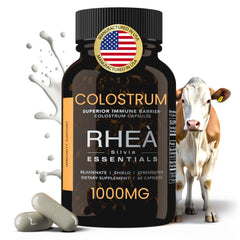 Bottle of RHEA Bovine Colostrum capsules for women