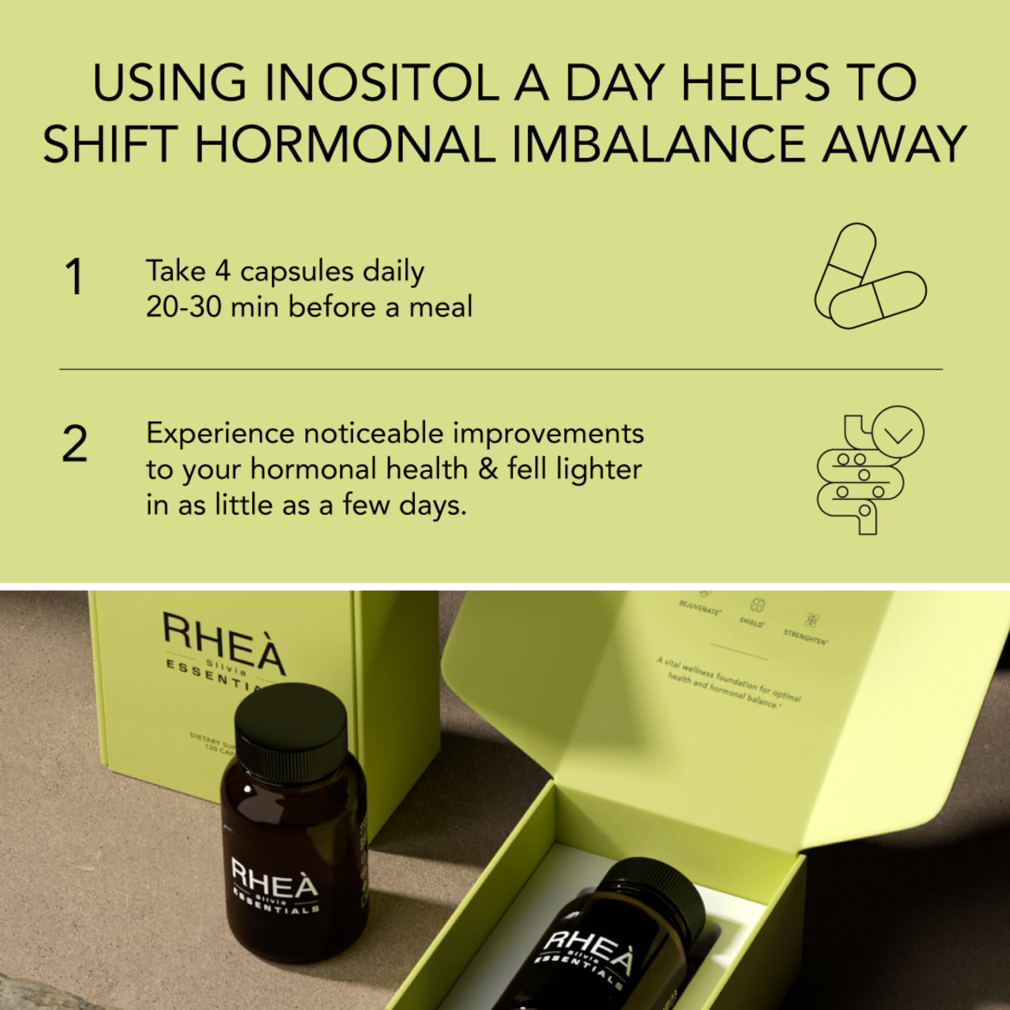 RHEASILVIA ingredient flatlay with folate and magnesium to show formulation