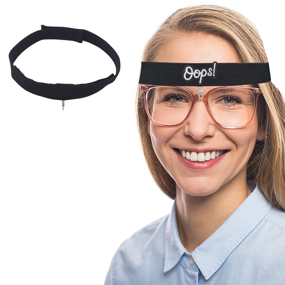 Close-up of rhinoplasty recovery glasses holder showing soft padded nose area