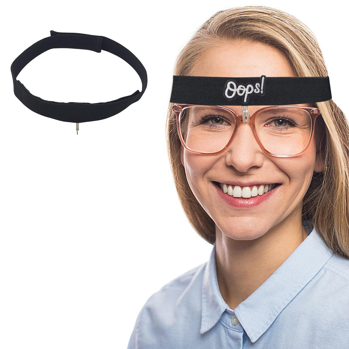 Close-up of rhinoplasty recovery glasses holder showing soft padded nose area