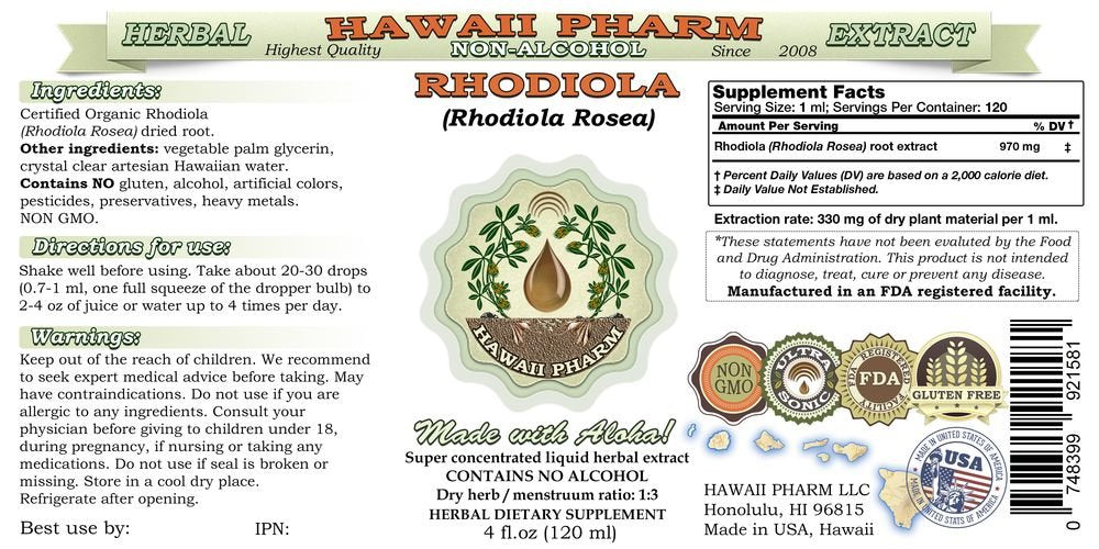 Close-up of Rhodiola Alcohol-Free Liquid Extract label