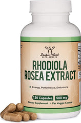 Rhodiola Rosea 500mg bottle with 120 vegan capsules
