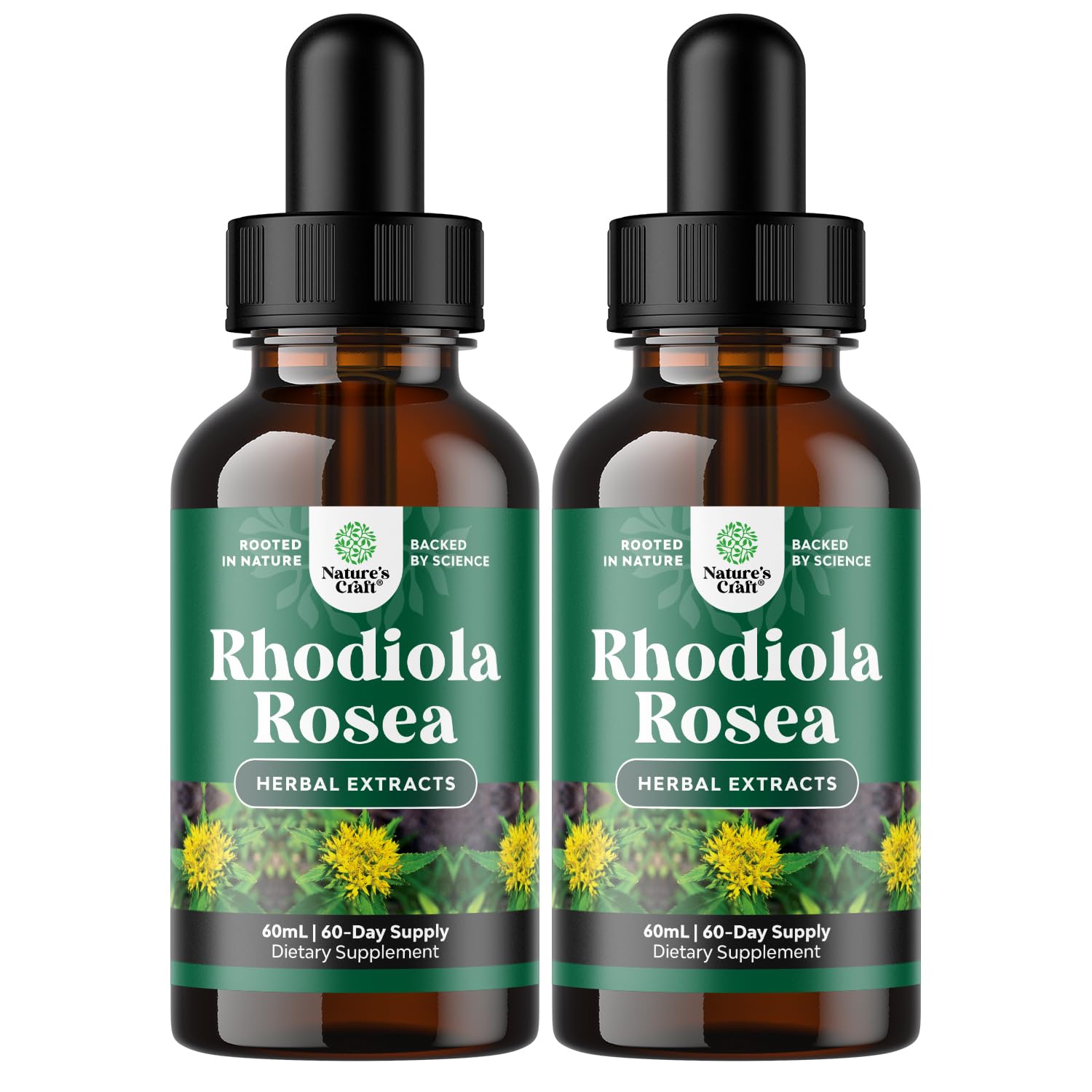 High Potency Rhodiola Rosea tincture bottle with dropper
