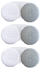 RHUI 3-pack grey contact lens cases for travel and daily use — front view