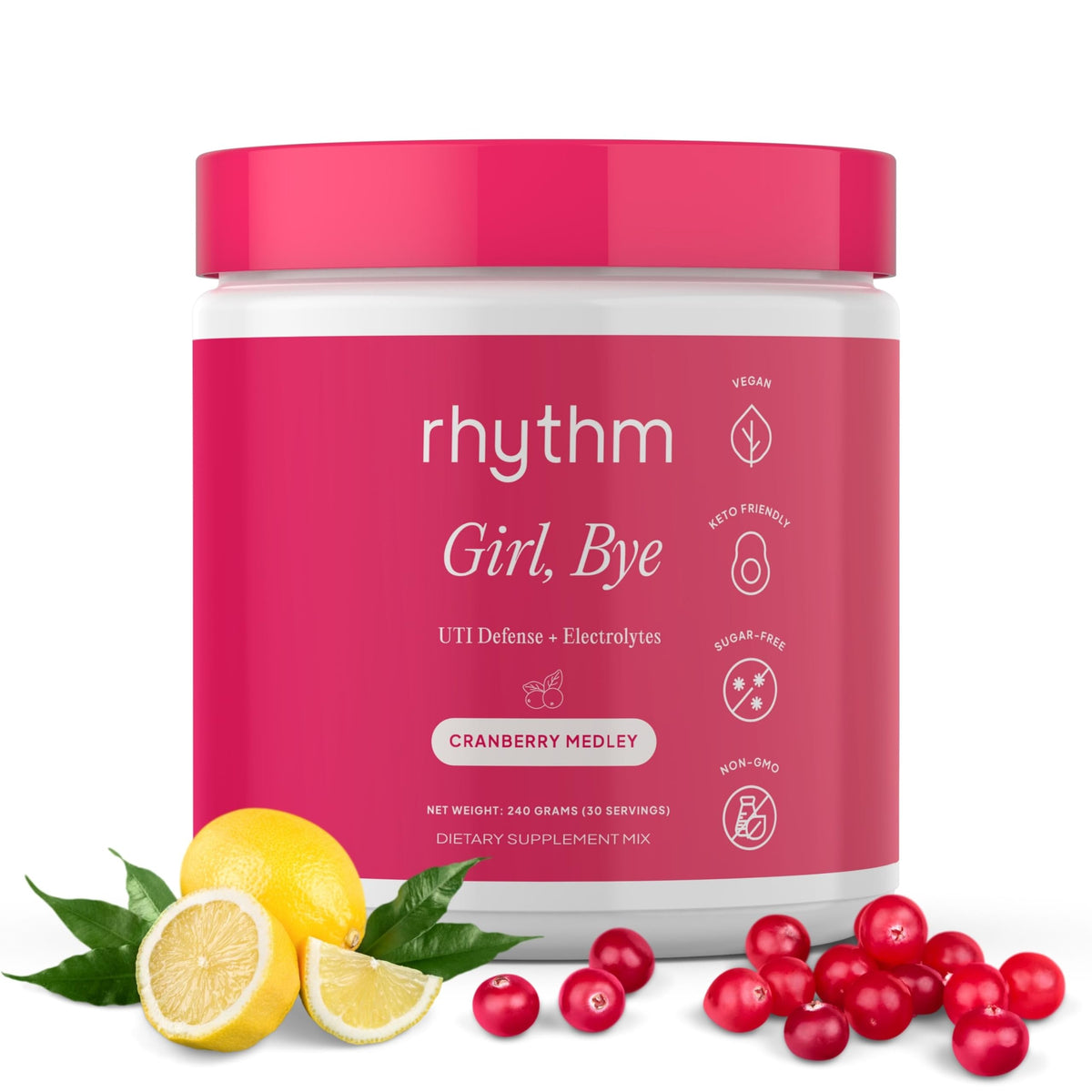 RHYTHM Girl Bye Cranberry Medley canister front view