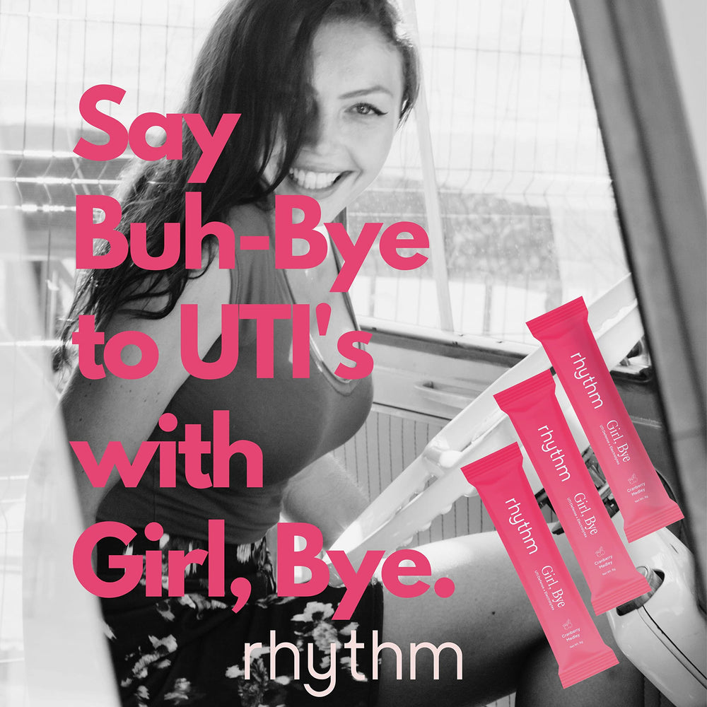 Lifestyle shot of exercising with RHYTHM Girl Bye hydration drink