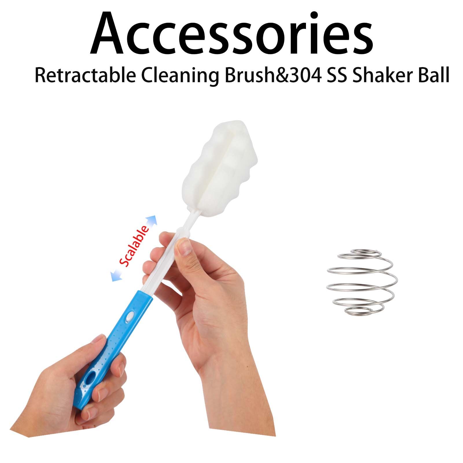 RhythmFit glass shaker bottle comes with a cleaning brush for quick cleanup.