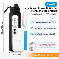 RhythmFit glass shaker bottle with silicone sleeve prevents slips and breaks.