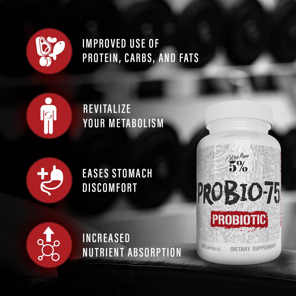 Close-up of Probio-75 label showing 14 probiotic strains