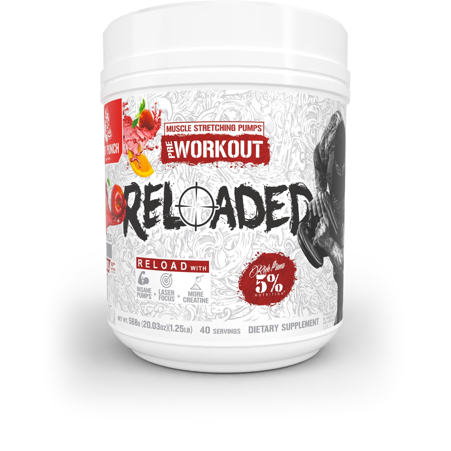 Rich Piana Reloaded High Stim Pre-Workout tub front label
