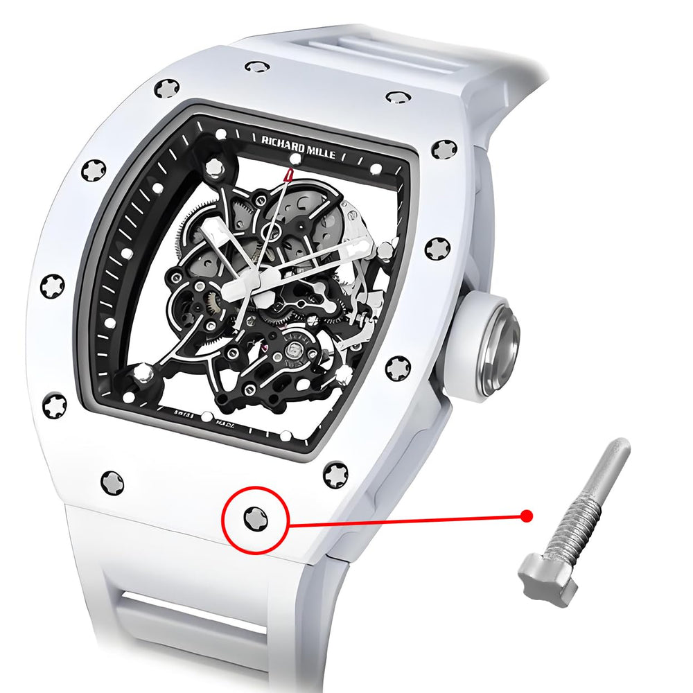 Gray steel replacement screws for Richard Mille watch, product shot