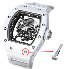 Gray steel replacement screws for Richard Mille watch, product shot