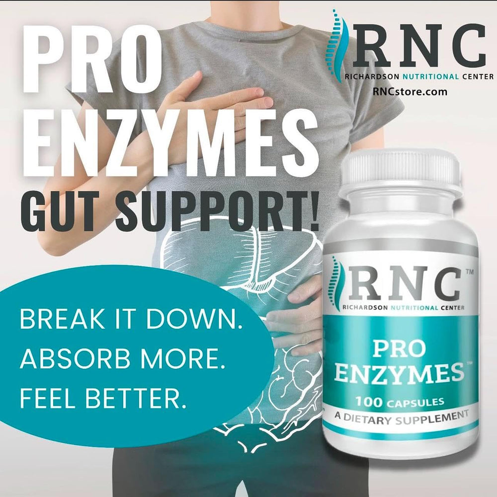 Side angle view of Richardson Nutritional Center Pro Enzymes bottle