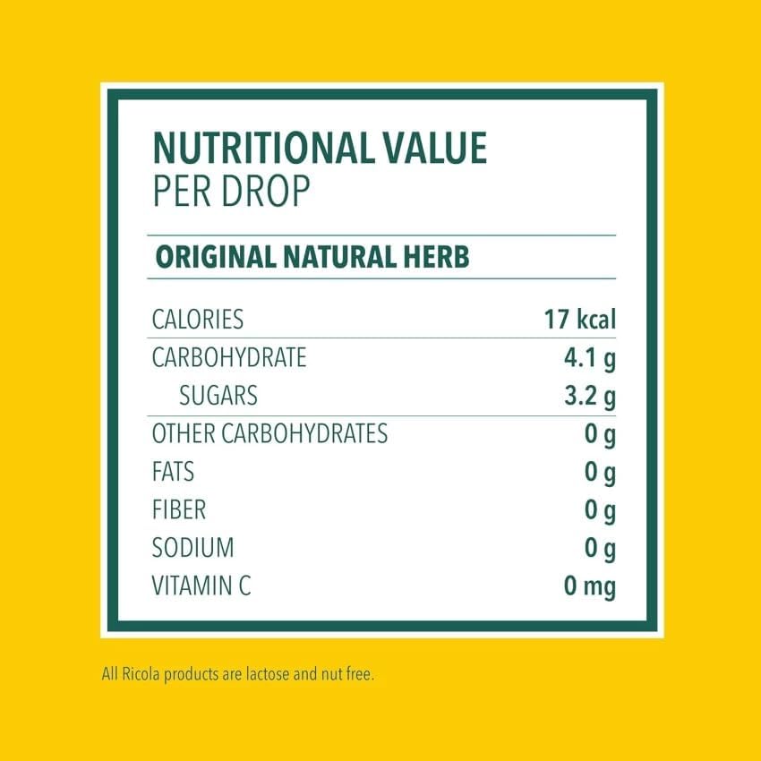 Nutritional information panel on Ricola sugar-free herb drops