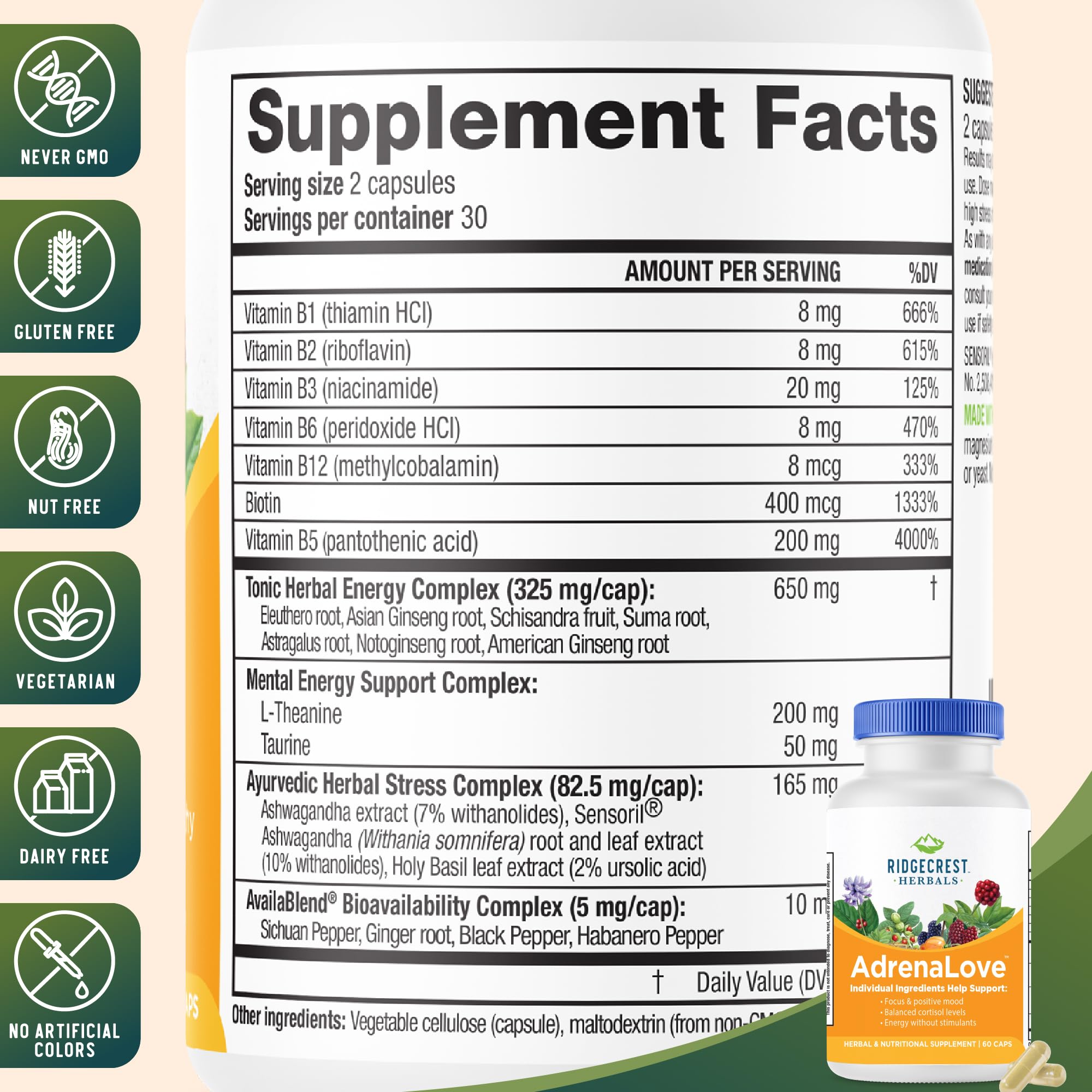 AdrenaLove supplement facts panel