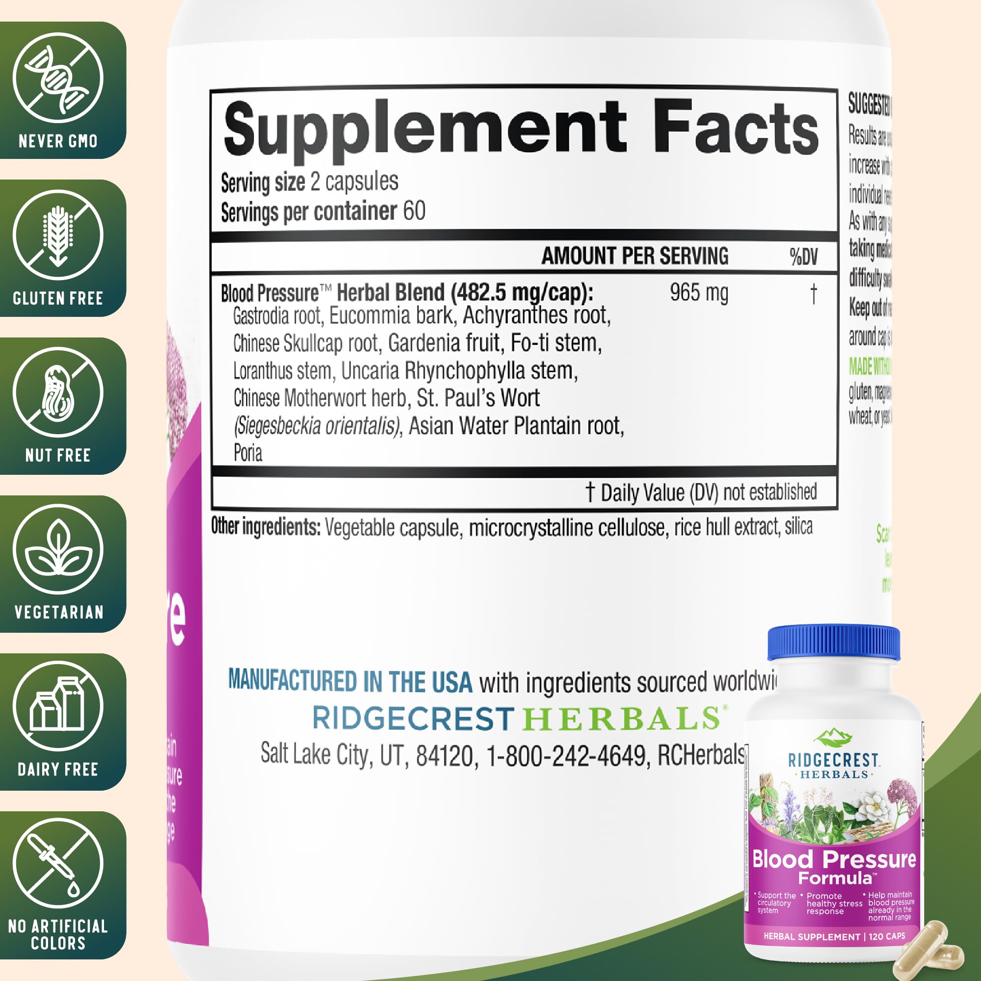 Graphic of ingredients used in RidgeCrest Blood Pressure Formula