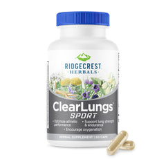 Bottle of Ridgecrest ClearLungs Sport vegan capsules