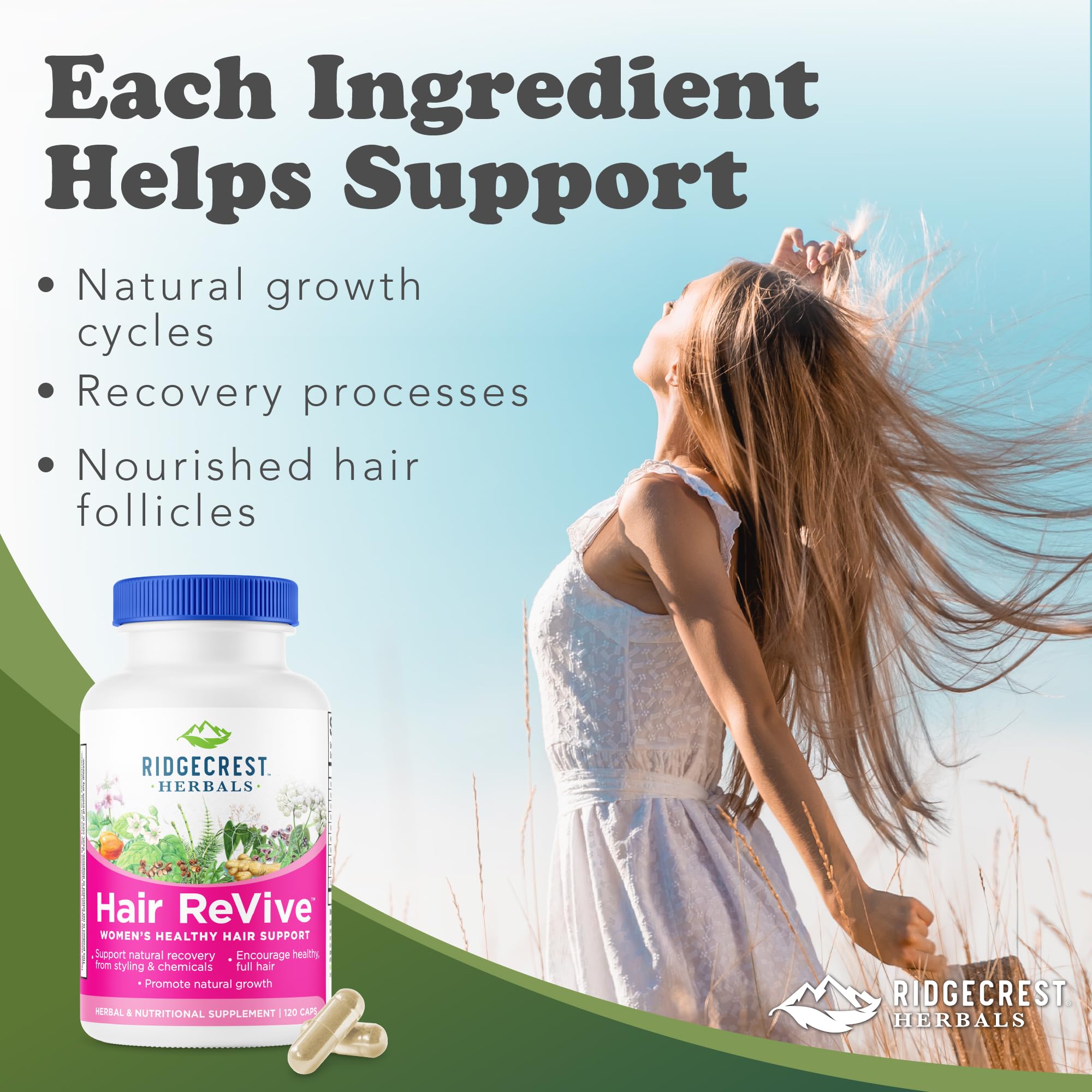 RidgeCrest Hair ReVive bottle back label with supplement facts