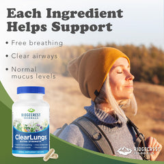Close-up of ClearLungs Extra Strength capsules