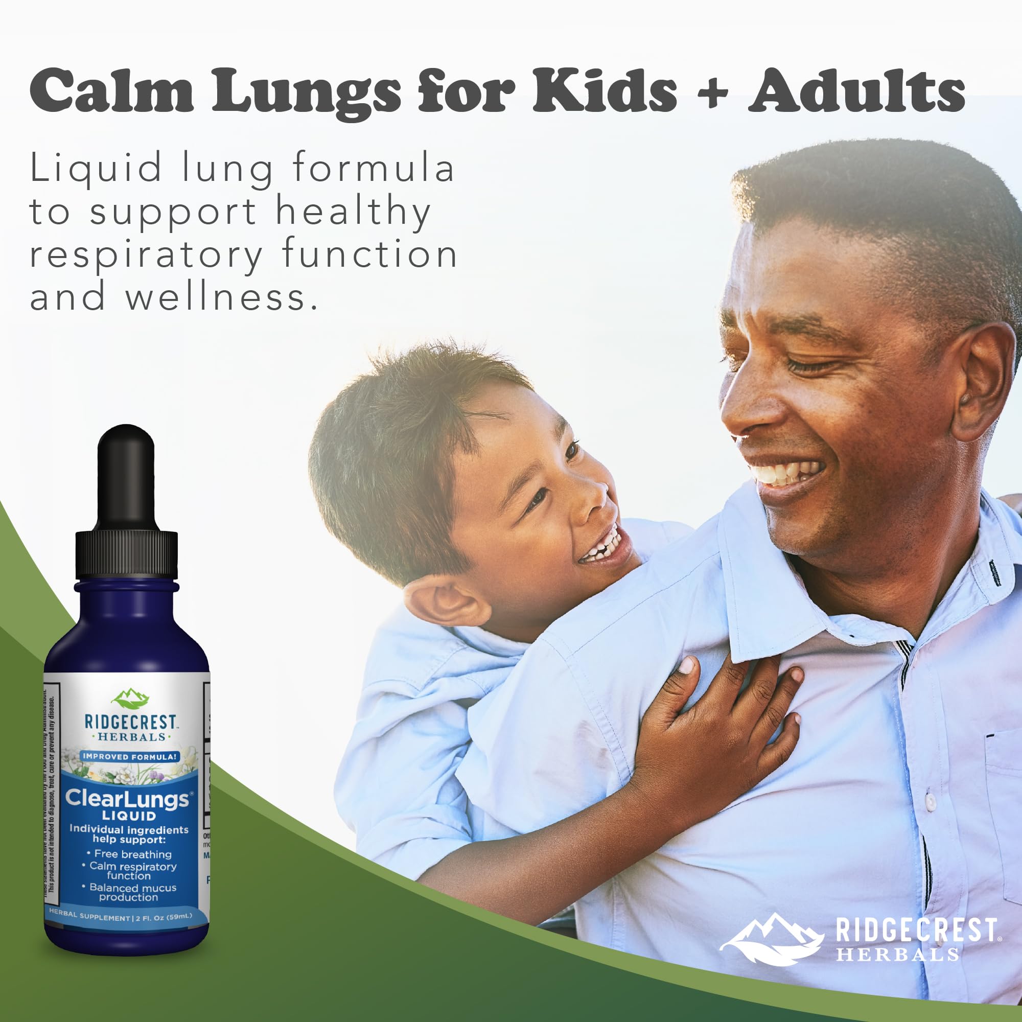 2 fl oz bottle of Ridgecrest ClearLungs Liquid with 29 servings