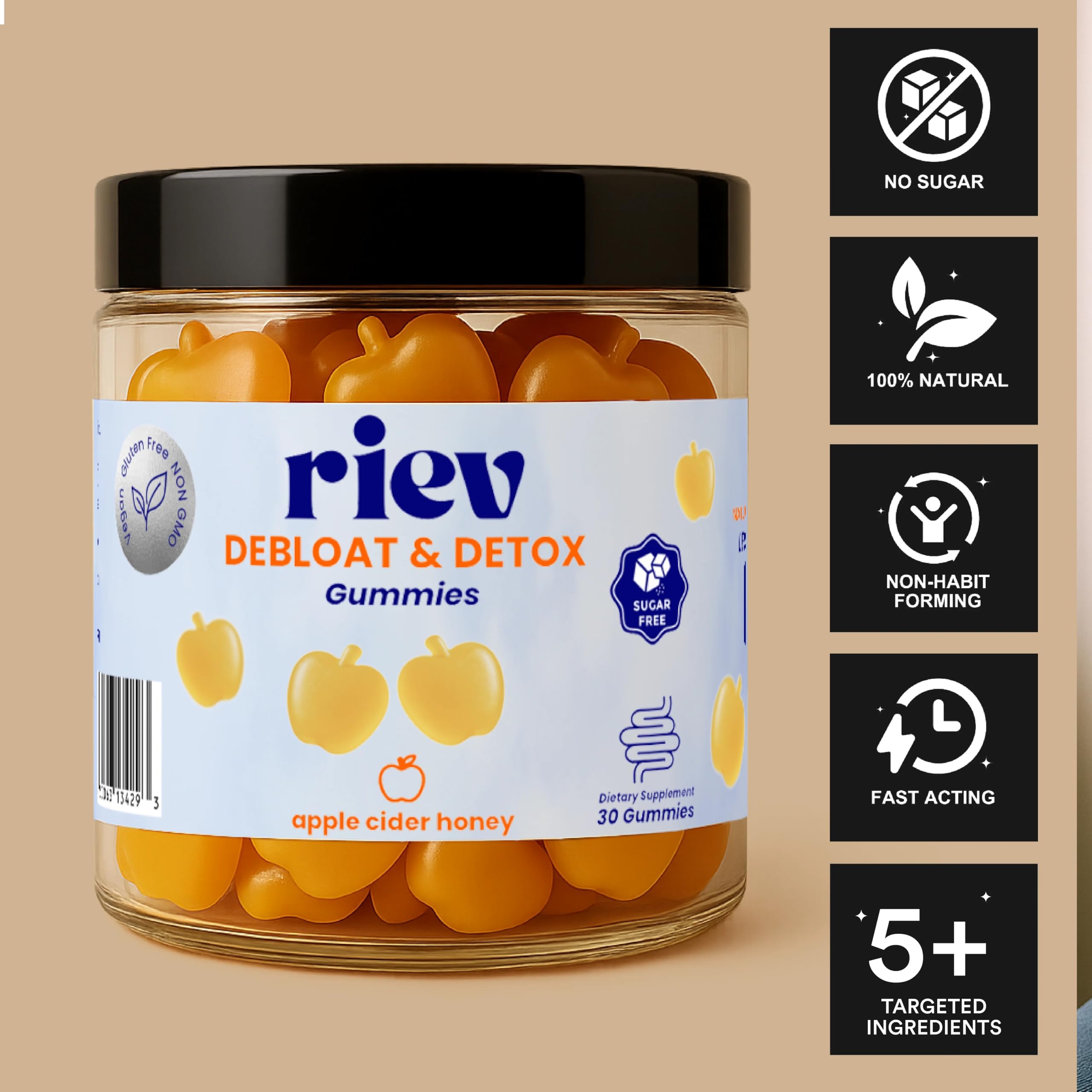 riev gummy close-up texture highlighting chewable form and pleasant apple cider honey taste