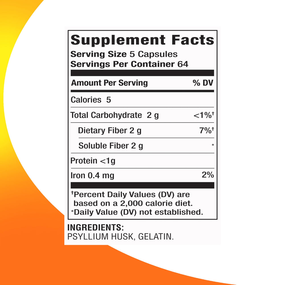 Close-up of psyllium husk capsules showing 500mg per capsule