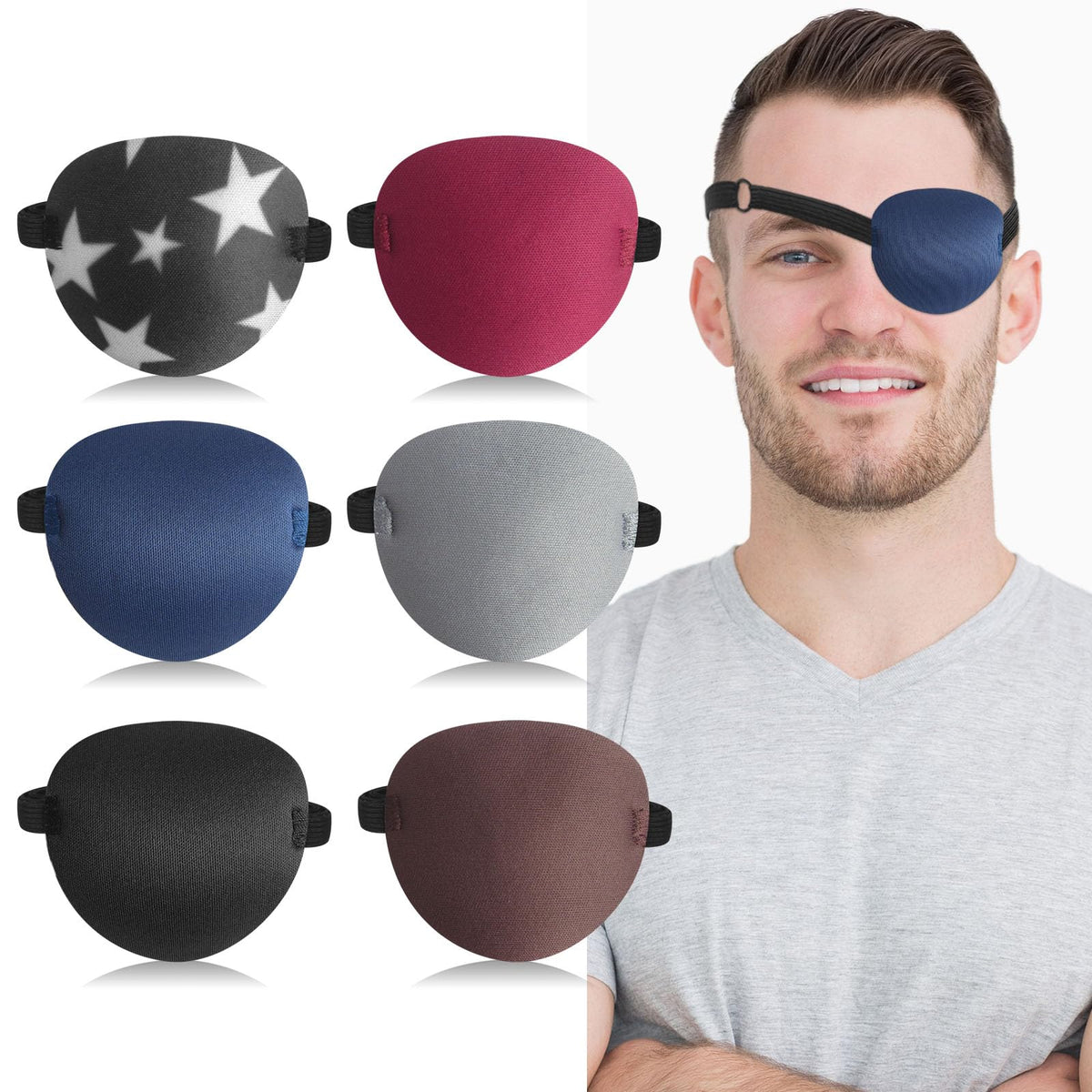 RIKEYO 6pcs Eye Patches hero image showing all six colors