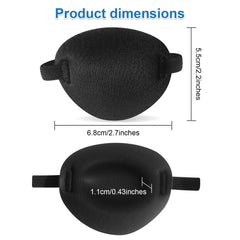 Eye patch dimensions 6.8 cm by 5.5 cm by 1.1 cm for left or right eye