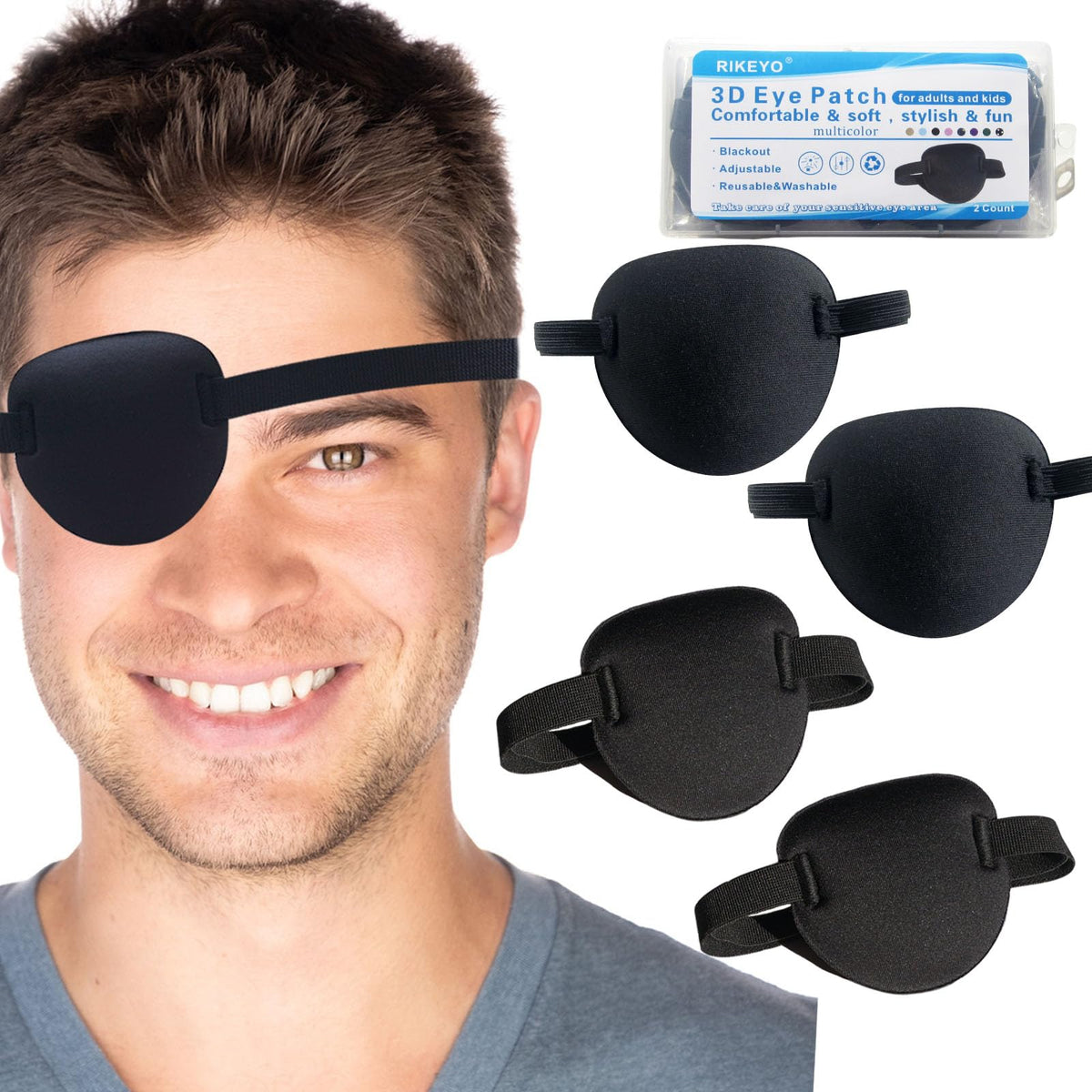 RIKEYO black 4-piece adjustable eye patches – product image