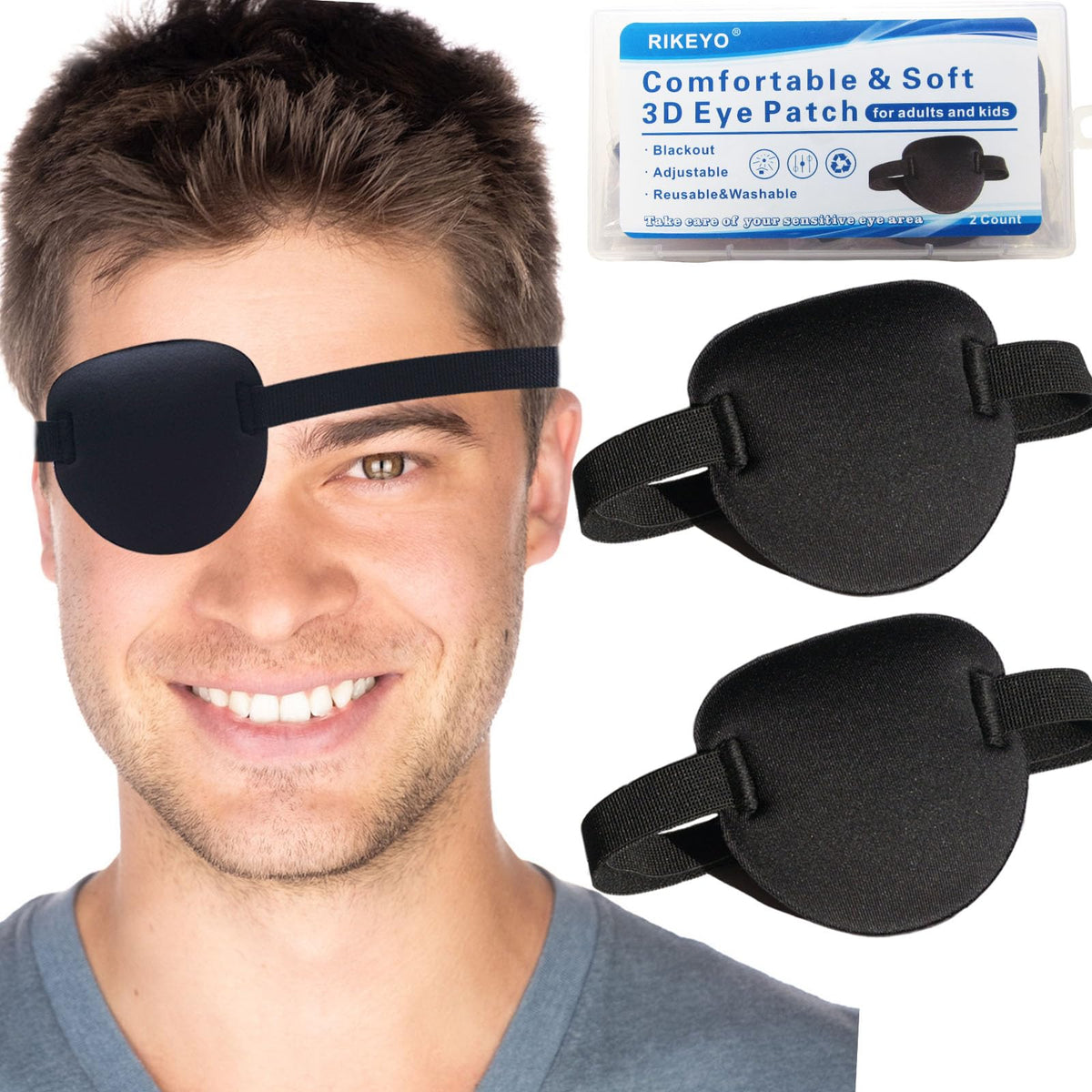 RIKEYO black 3D eye patch - front view