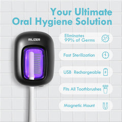 USB-C rechargeable RILIZER toothbrush sanitizing cap in black