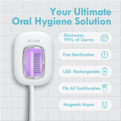 Close-up of RILIZER UV-C toothbrush sanitizer cover fitting different toothbrush sizes