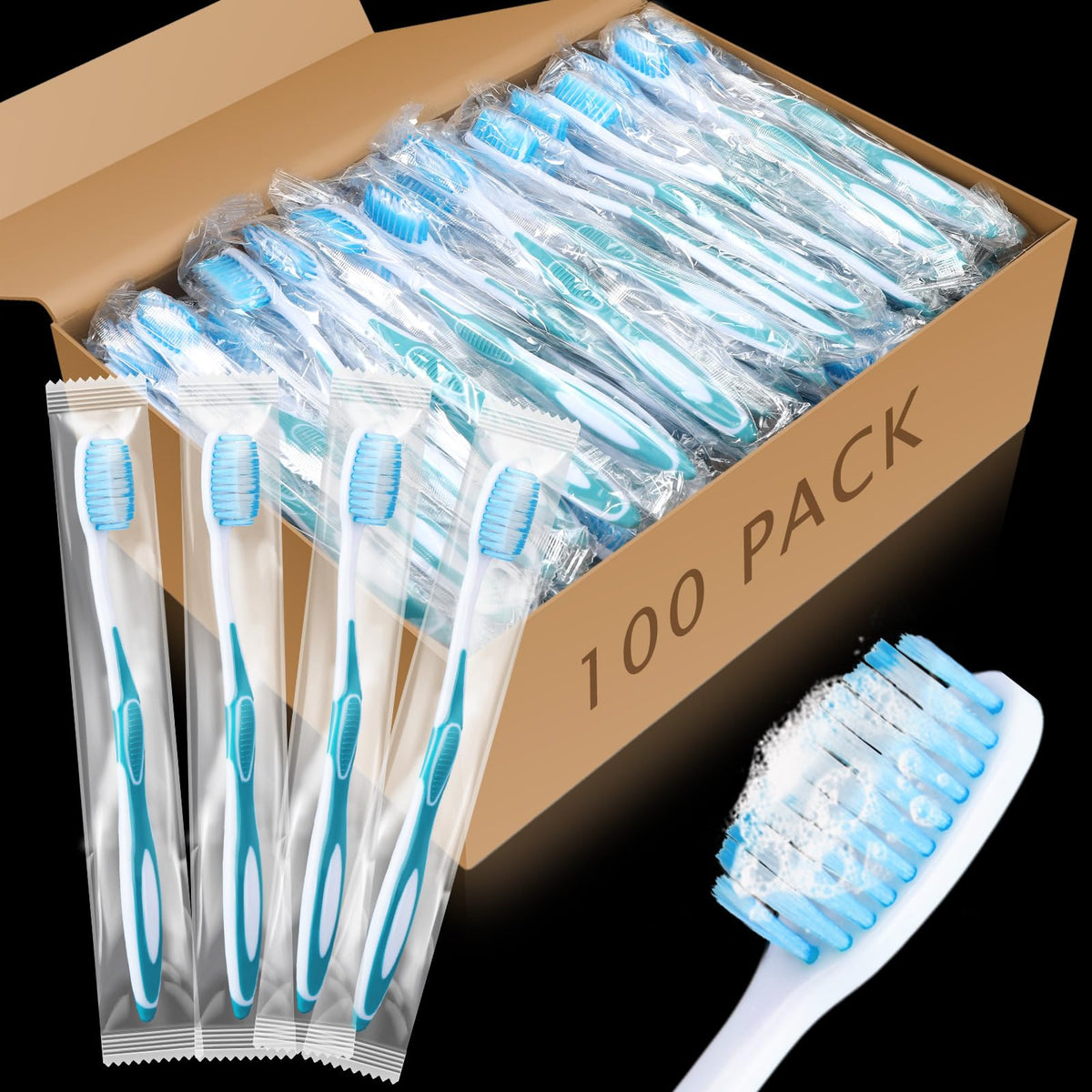 RimCereal prepasted disposable toothbrushes, 100-pack, blue, individually wrapped