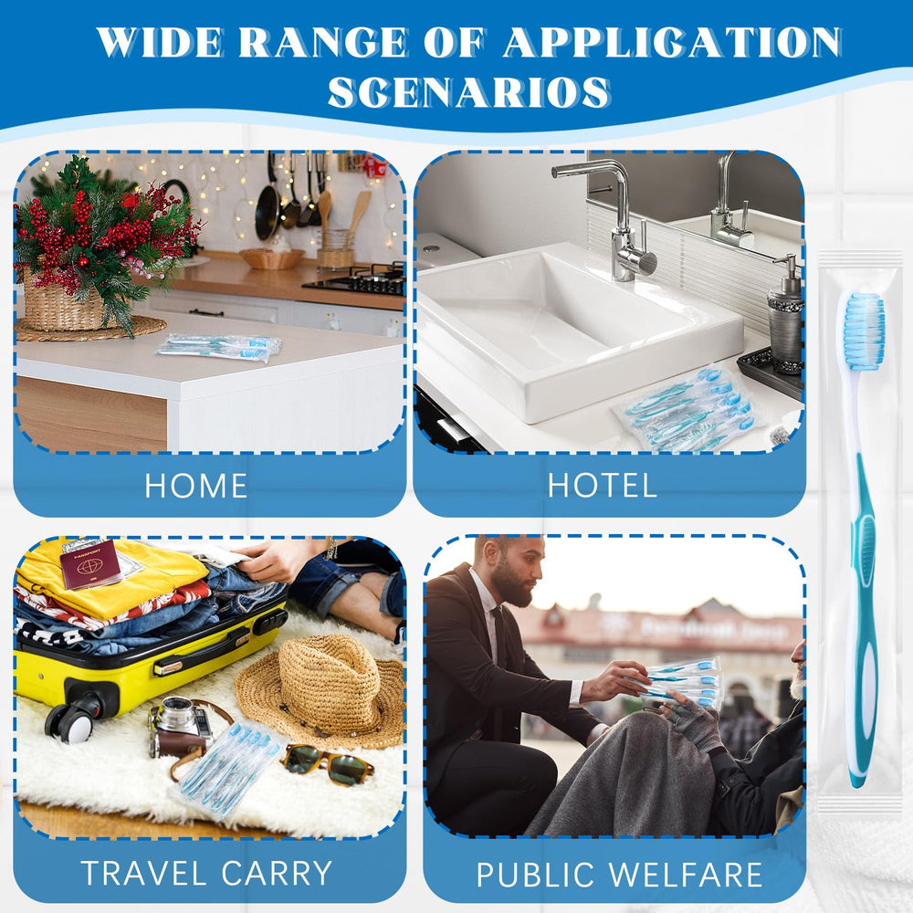 Hygienic, individually wrapped disposable toothbrushes, blue