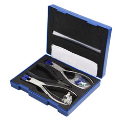 Rimless eyeglass repair kit in blue case