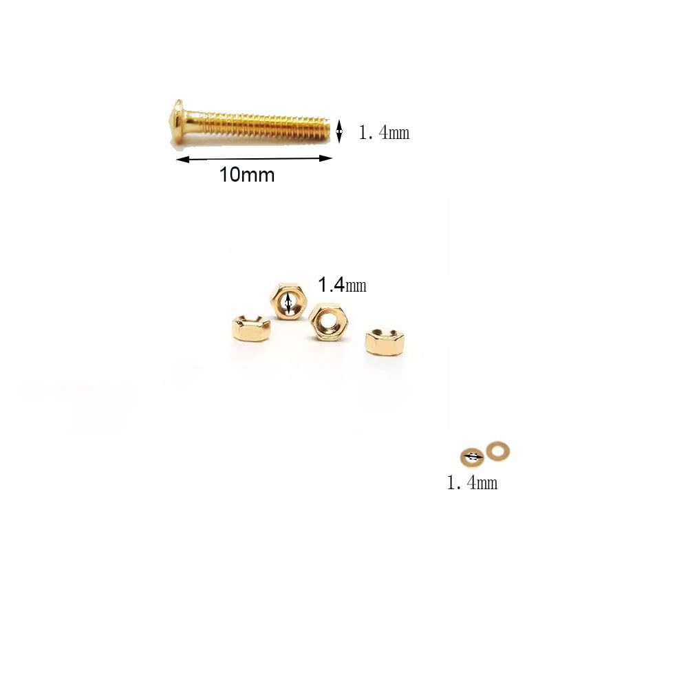 Gold screw set components for rimless eyeglasses including long screws