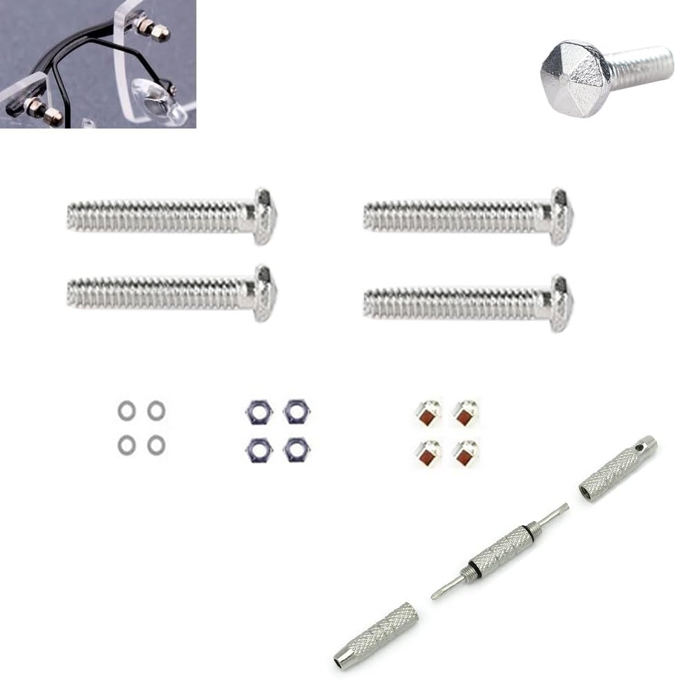 Rimless glasses repair kit with diamond head screws, washers, nuts and caps