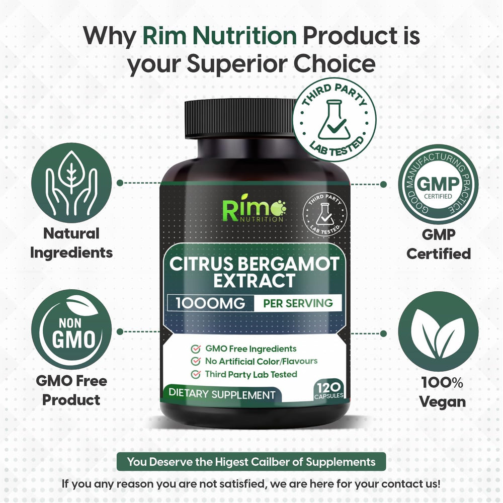 Supplement facts label for Rimo Nutrition Citrus Bergamot 1000mg.