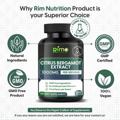 Supplement facts label for Rimo Nutrition Citrus Bergamot 1000mg.