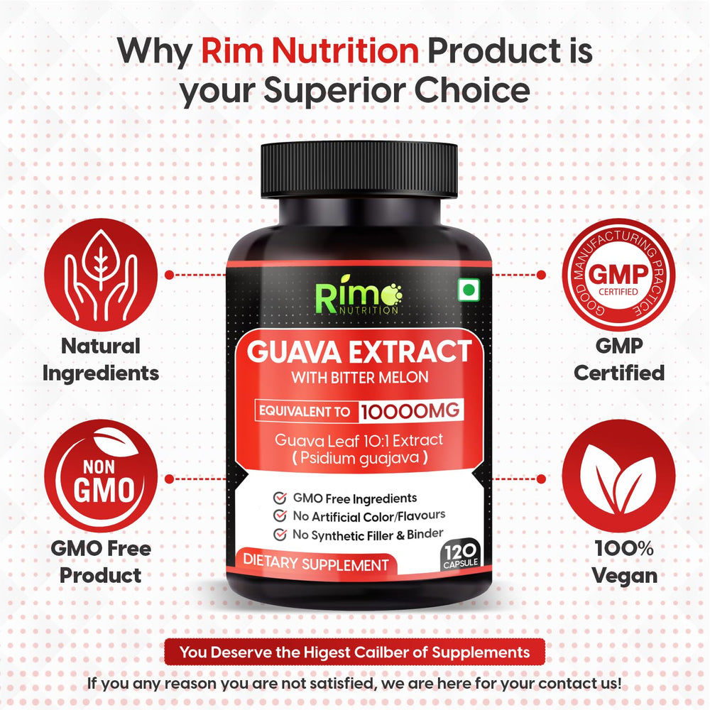 Rimo Nutrition ingredients panel features guava leaf extract and bitter melon in a natural blend